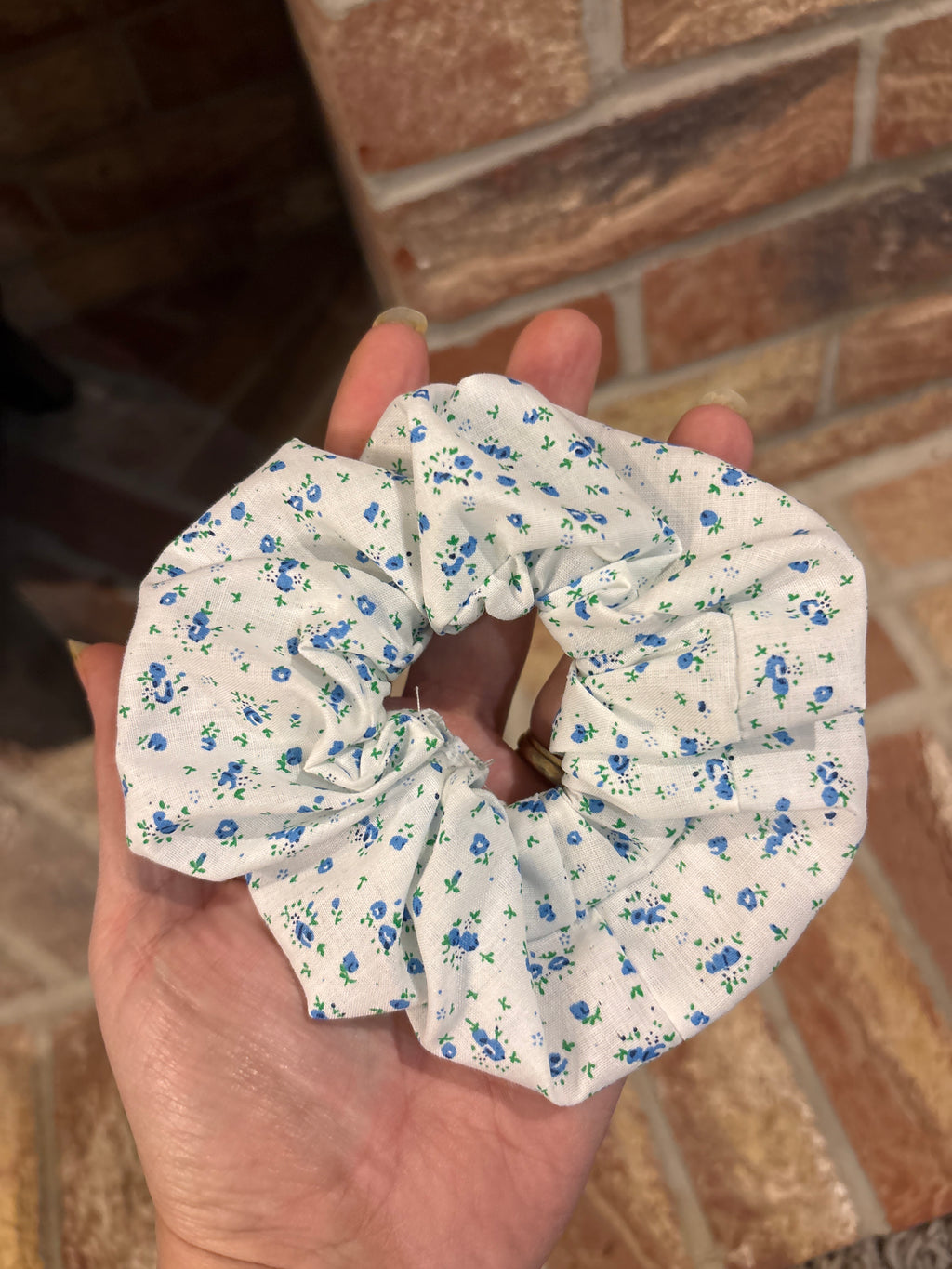 Regular Blue Floral Cotton Scrunchie
