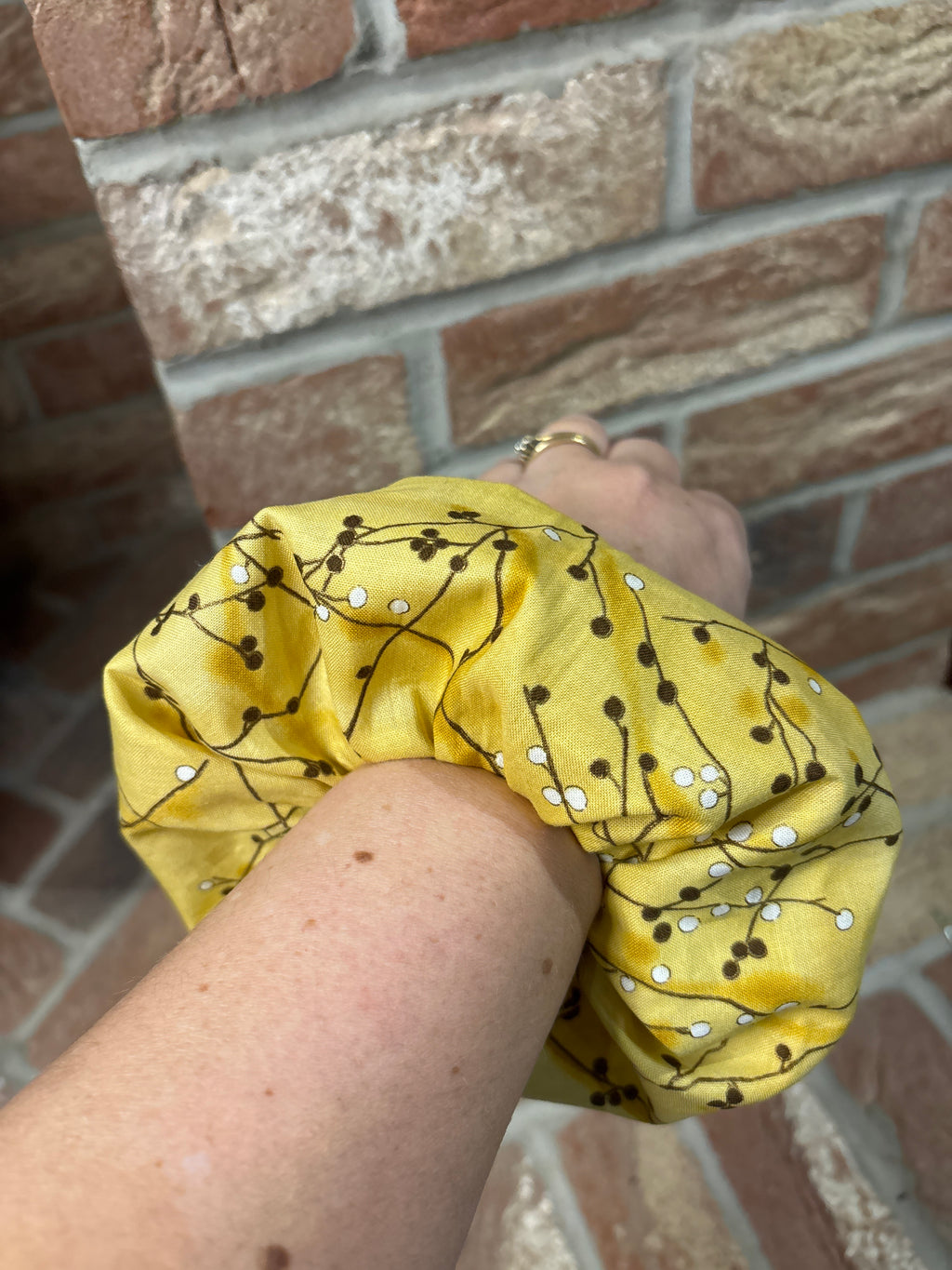 Regular Yellow Floral Cotton Scrunchie - Standard Hair Tie