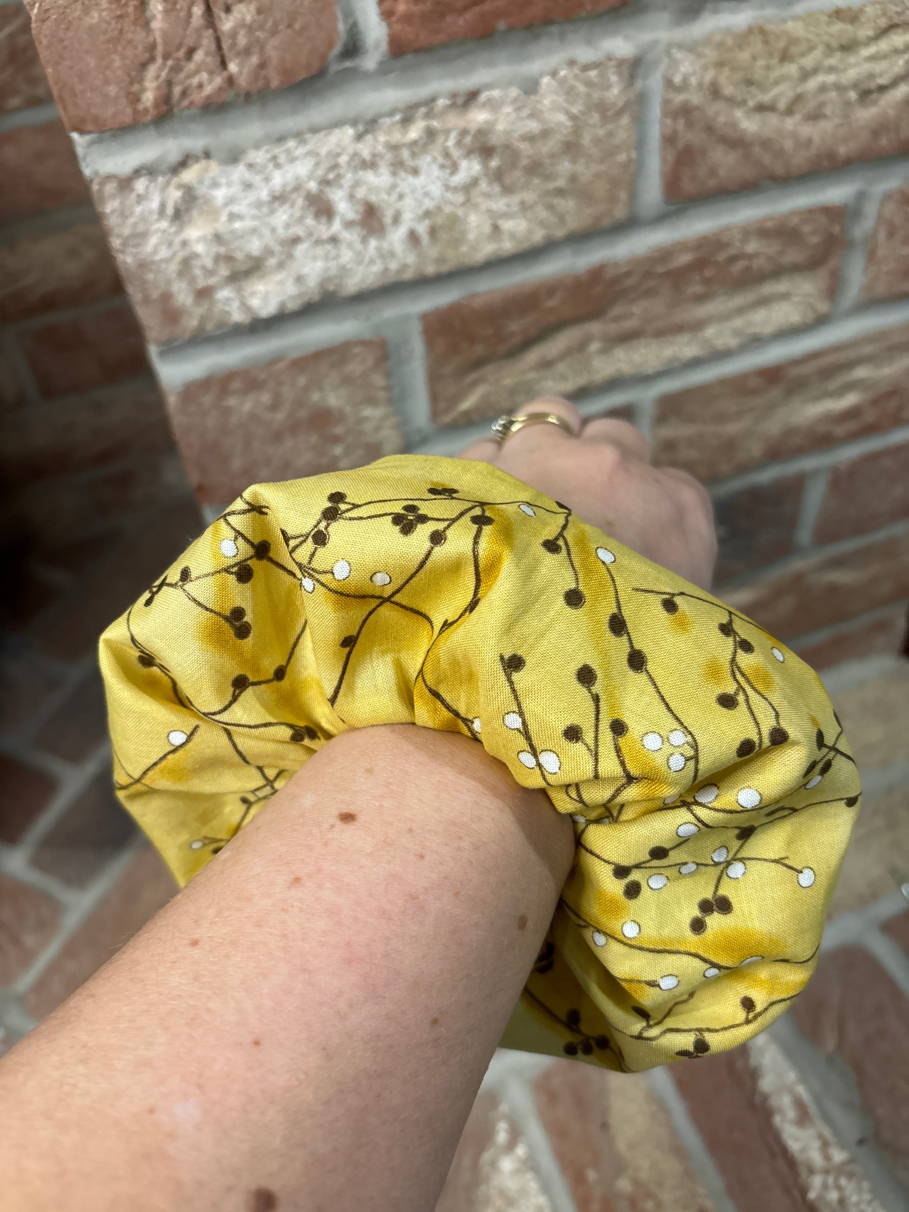 Oversized Yellow Floral Cotton Scrunchie - XL Hair Tie