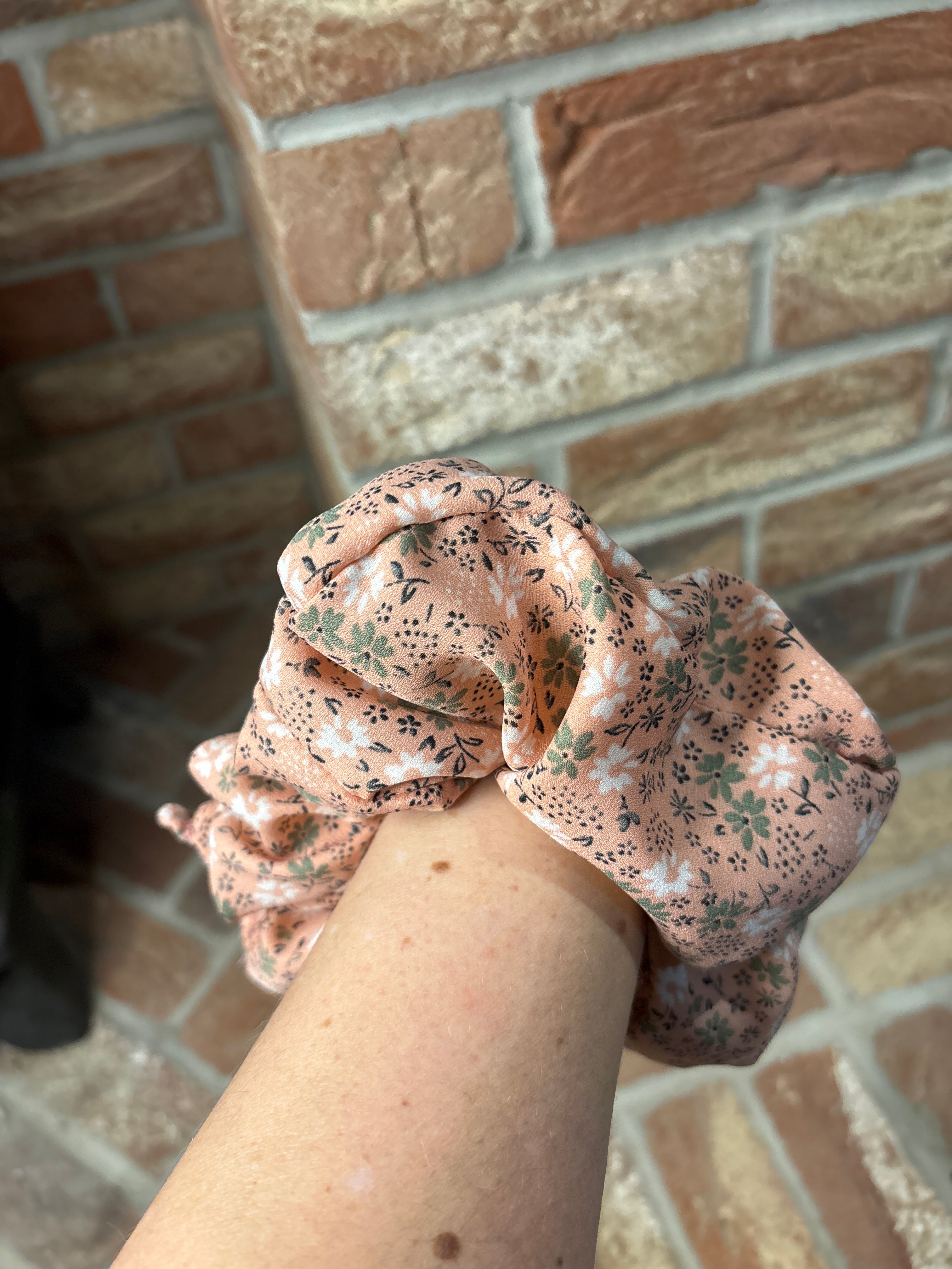 Jumbo Peach Floral Cotton Scrunchie | Oversized Statement Hair Tie
