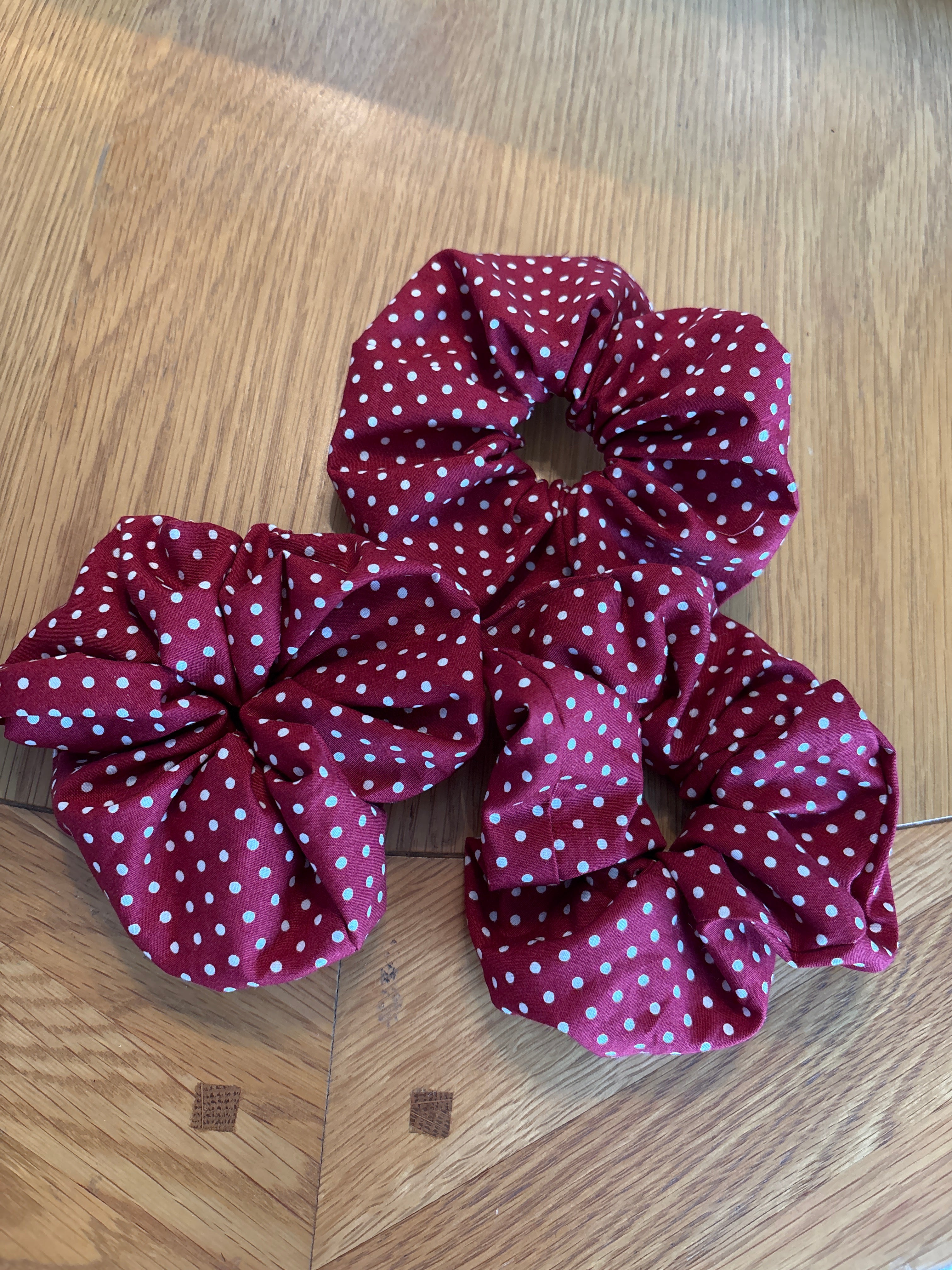 Burgundy Polka Dot Hair Scrunchie | size regular