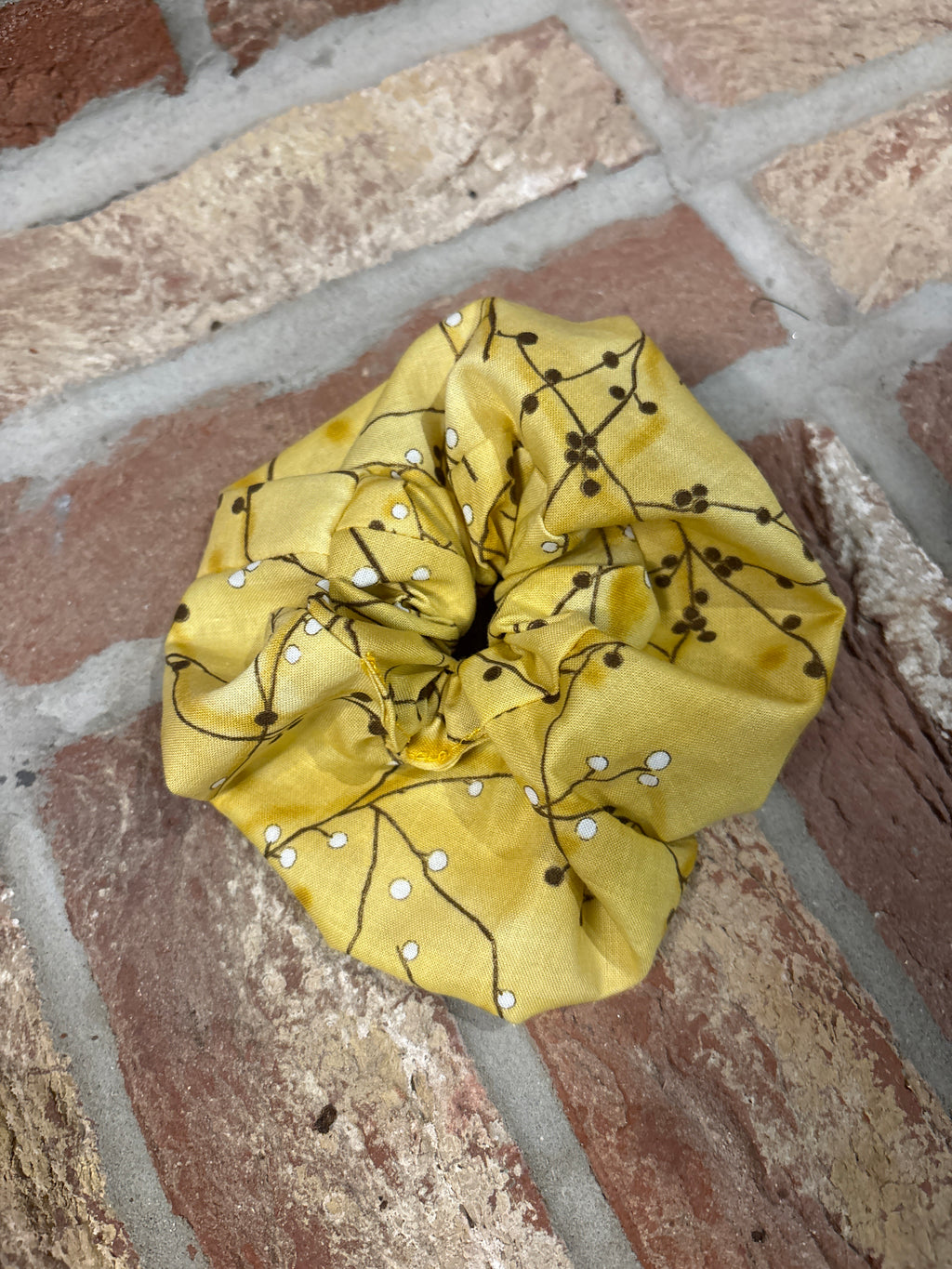 Regular Yellow Floral Cotton Scrunchie - Standard Hair Tie