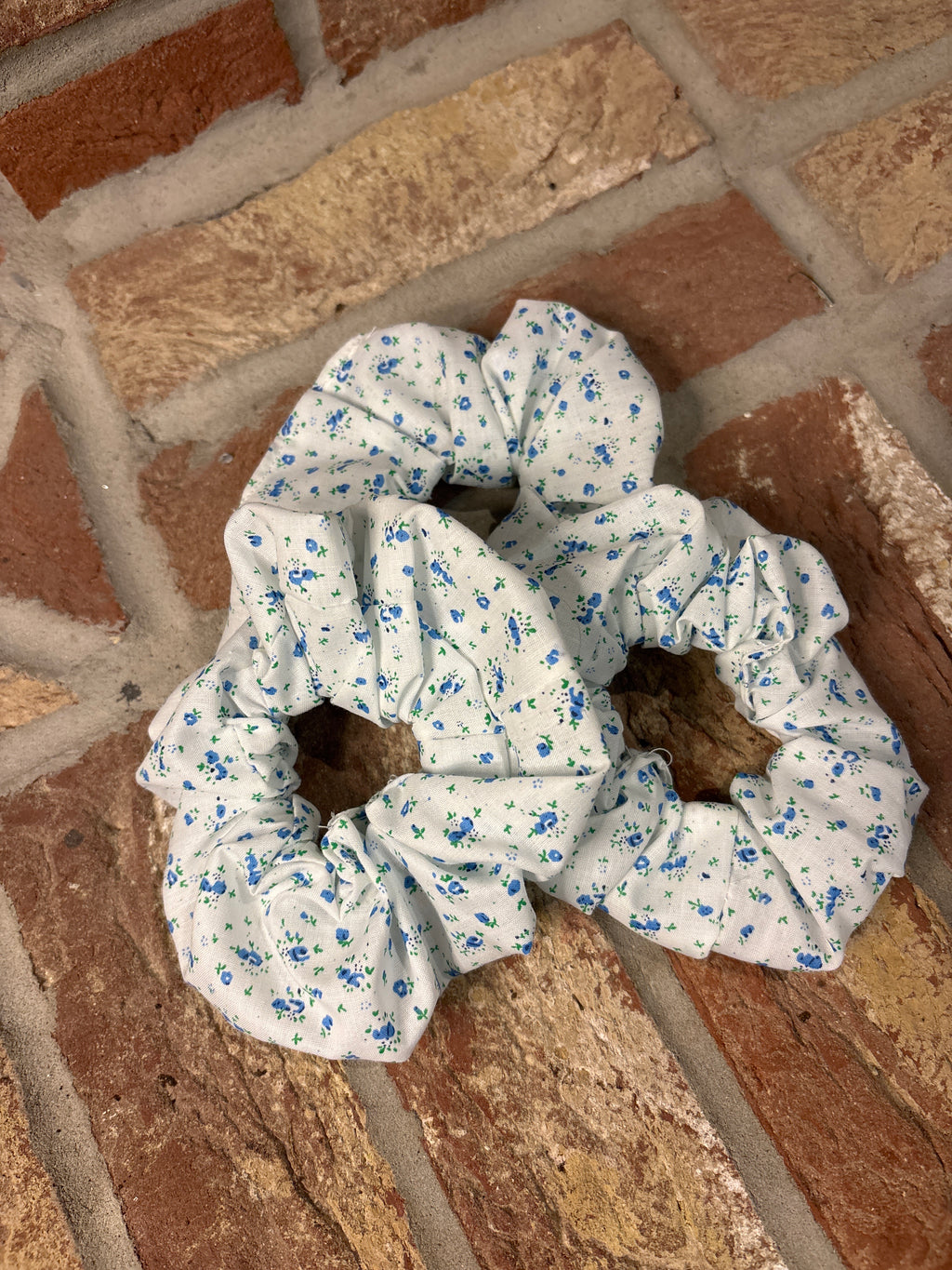 Regular Blue Floral Cotton Scrunchie