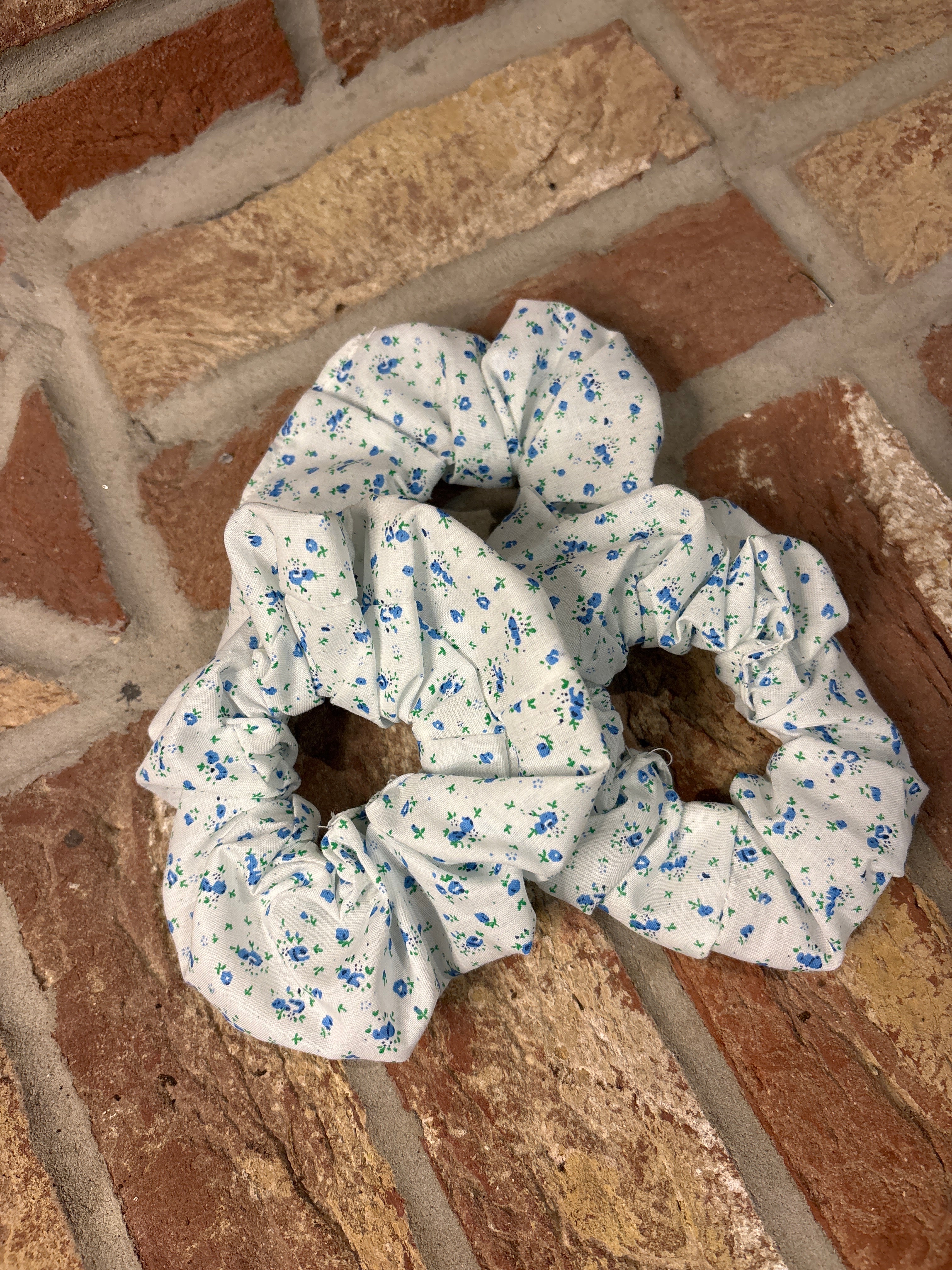 Regular Blue Floral Cotton Scrunchie