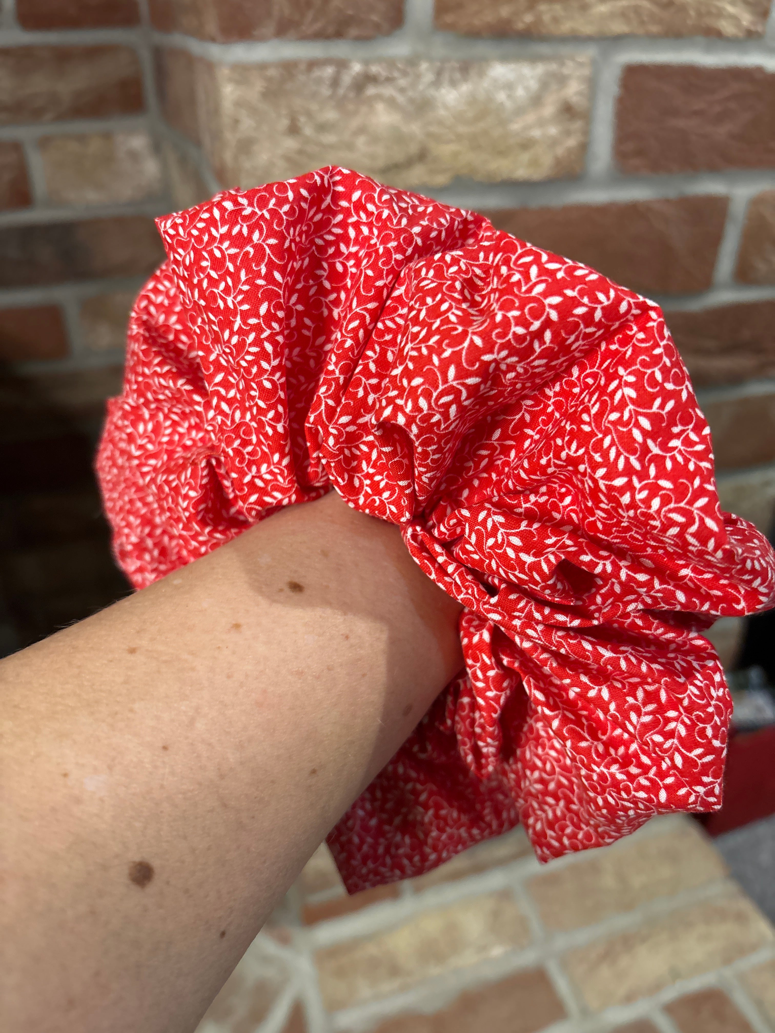 Jumbo Red & White Leaf Print Hair Scrunchie