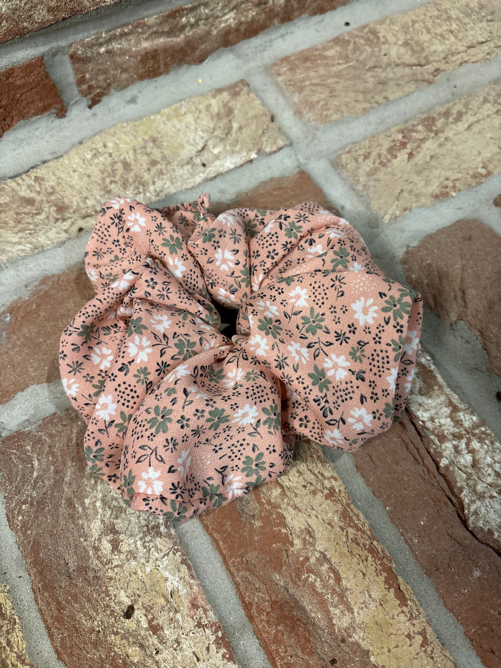 Jumbo Peach Floral Cotton Scrunchie | Oversized Statement Hair Tie