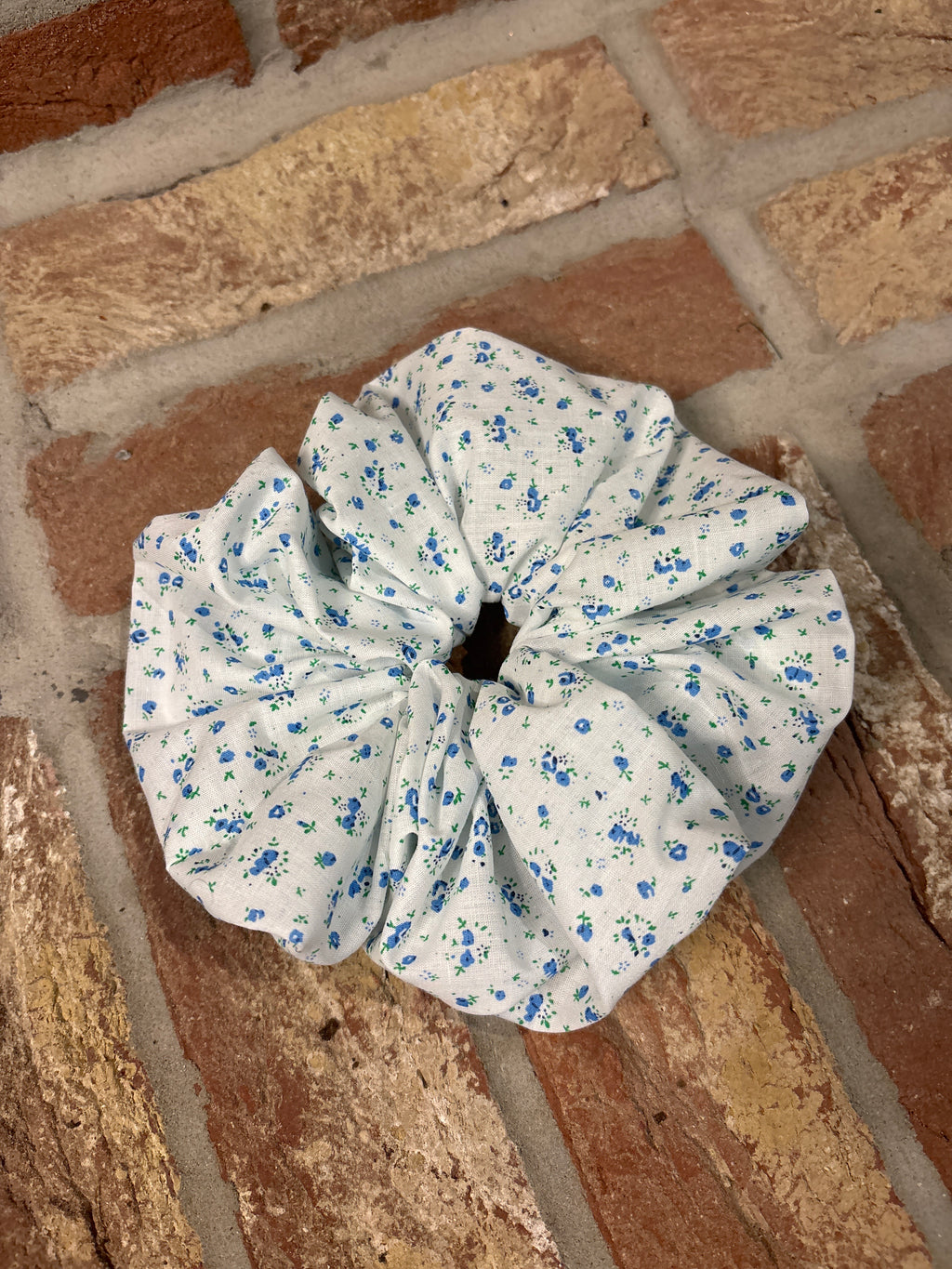 Blue and White Floral Jumbo Scrunchie | Oversized Cotton Hair Tie