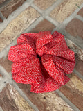 Jumbo Red & White Leaf Print Hair Scrunchie