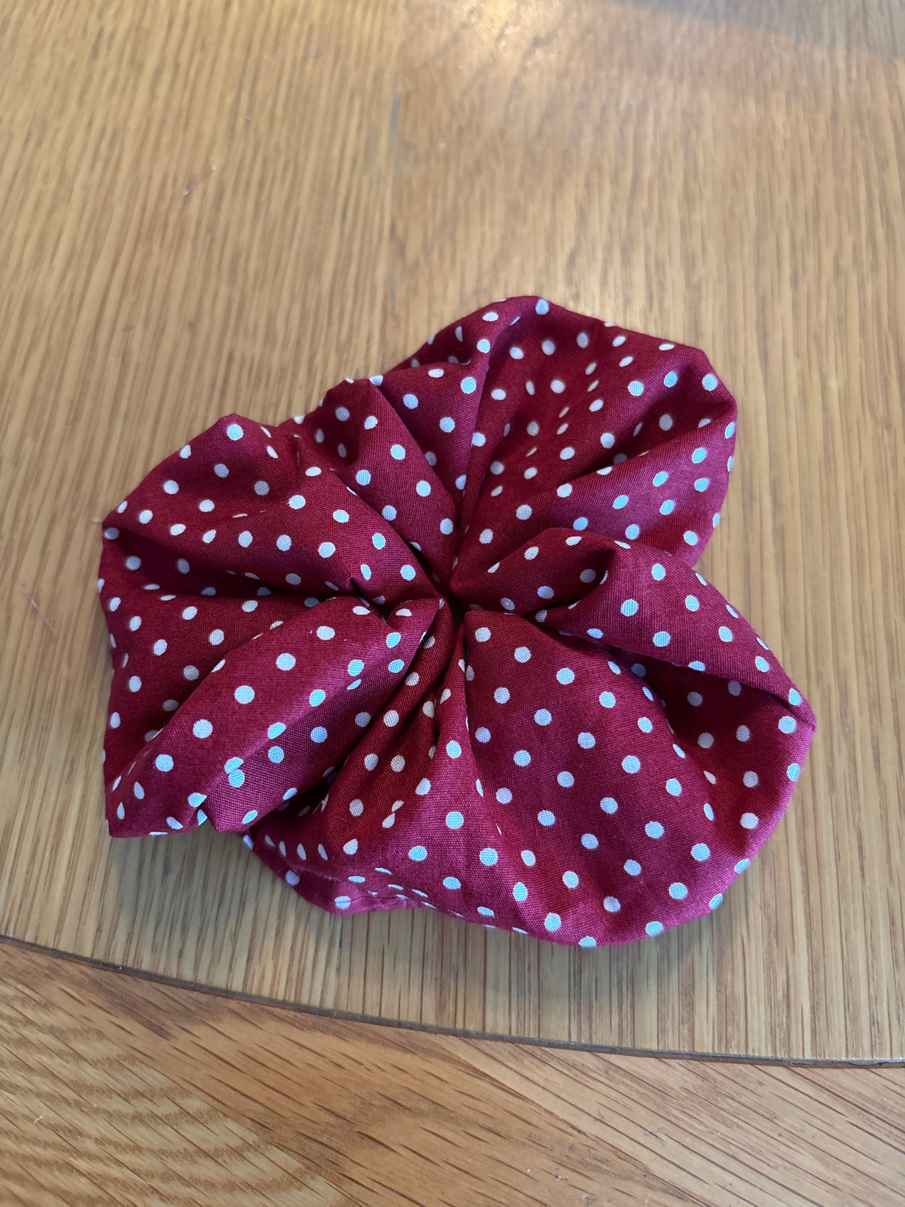 Burgundy Polka Dot Hair Scrunchie | size regular