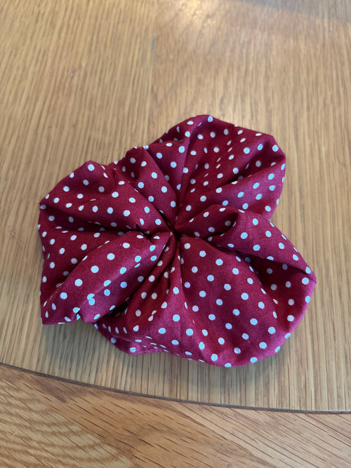 Burgundy Polka Dot Hair Scrunchie | size regular