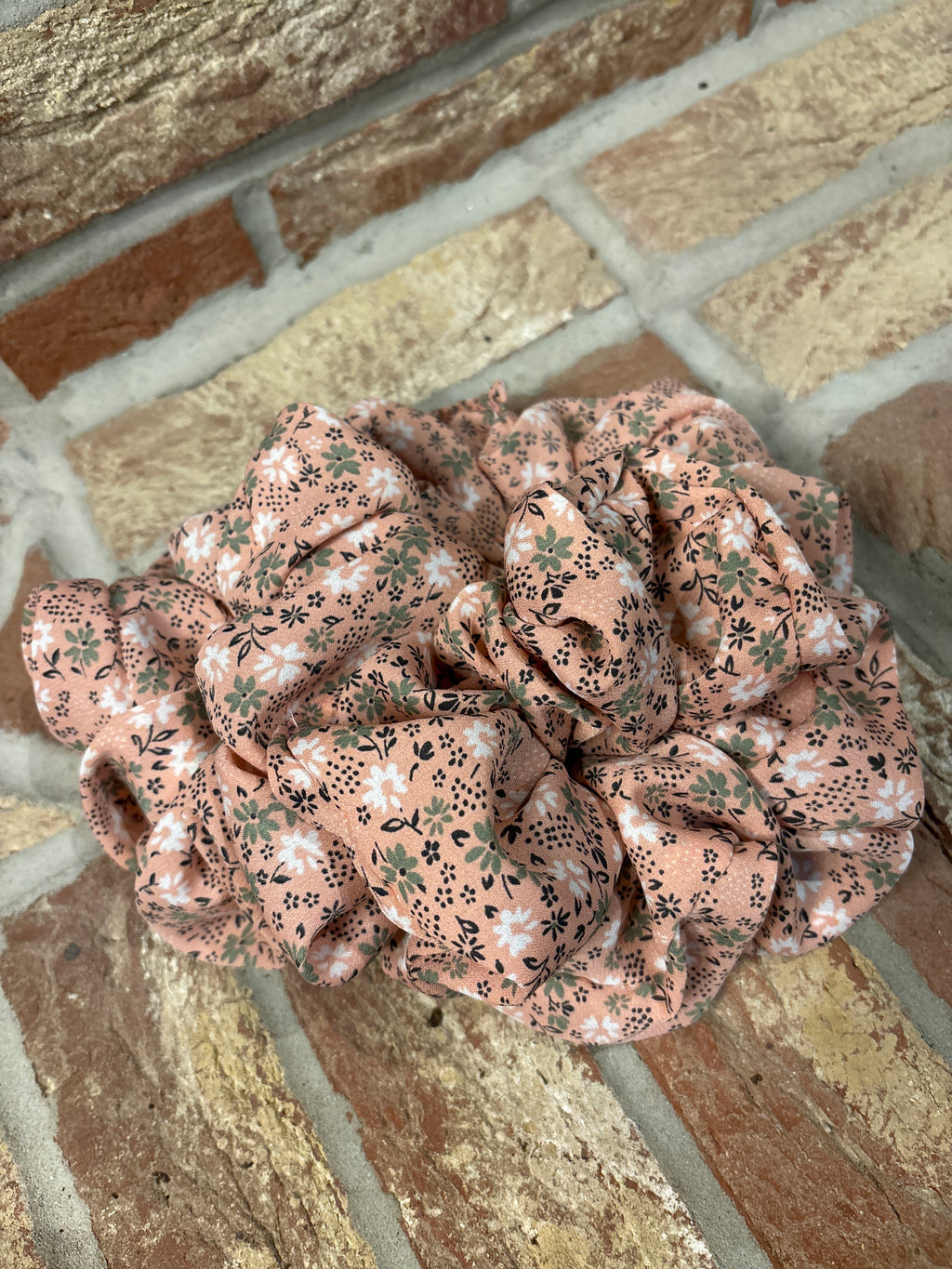 Jumbo Peach Floral Cotton Scrunchie | Oversized Statement Hair Tie