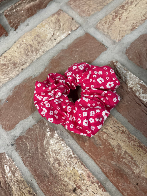Bright Pink Floral Cotton Scrunchie - Regular Size
