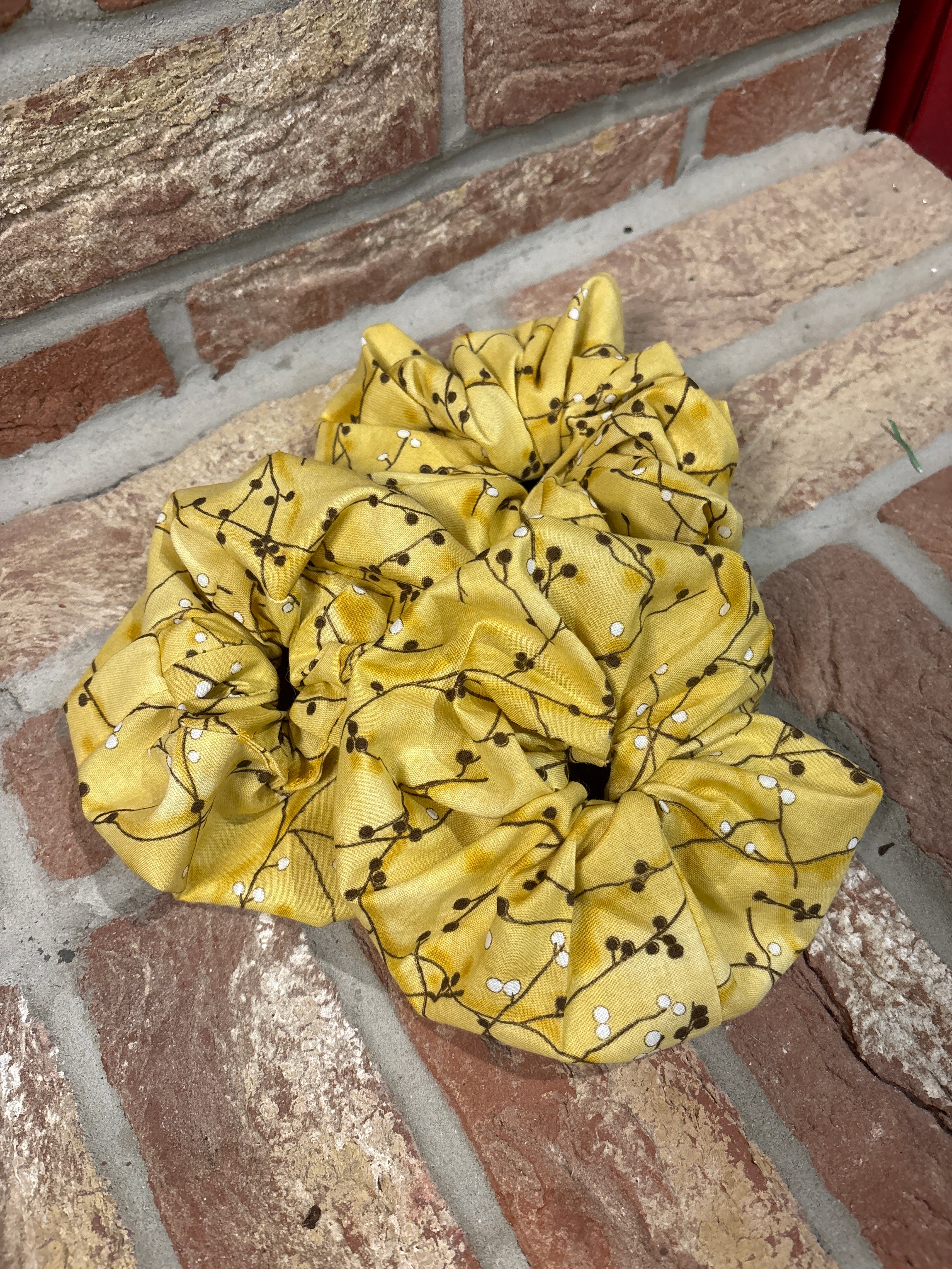 Oversized Yellow Floral Cotton Scrunchie - XL Hair Tie