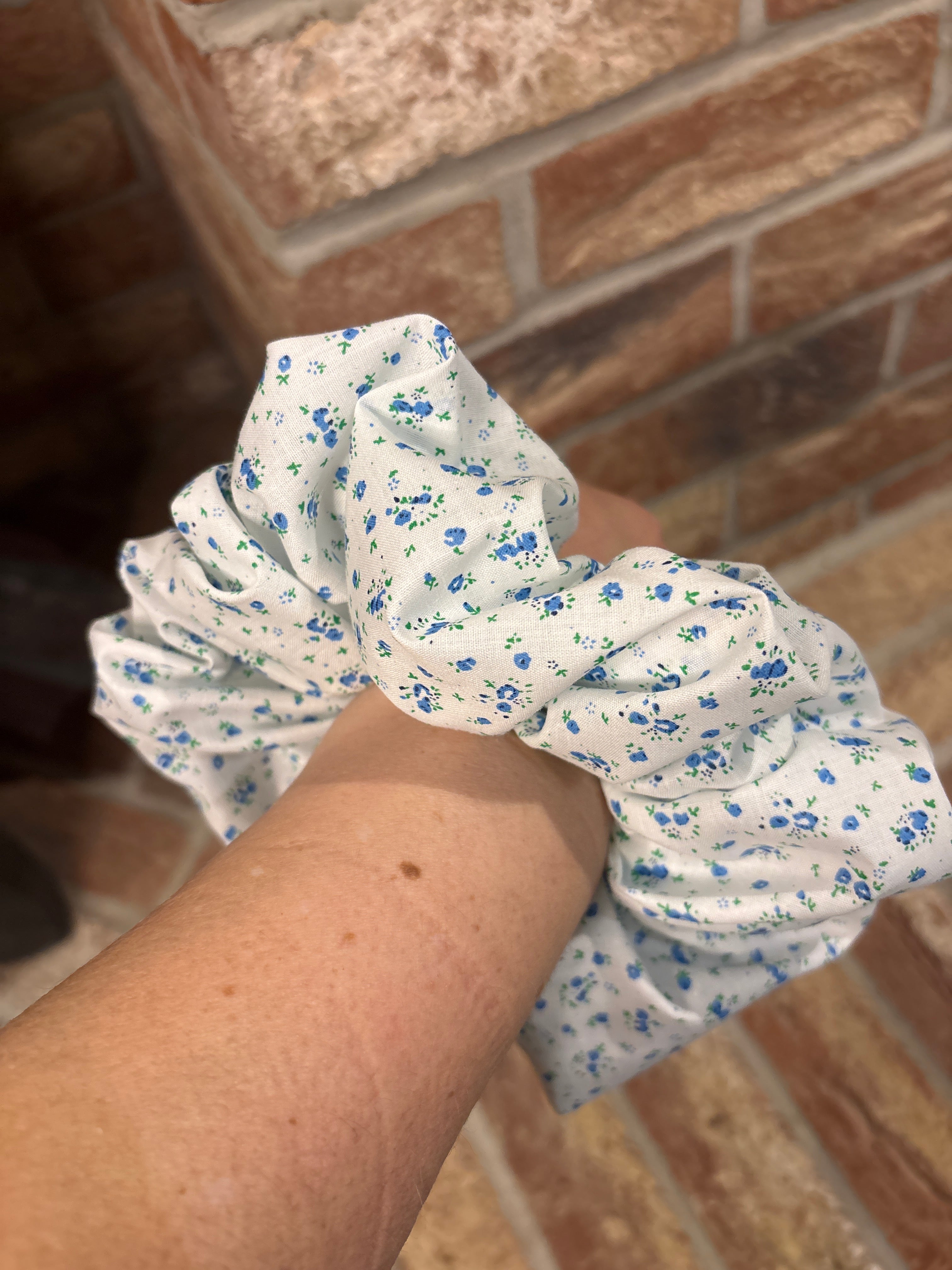 Blue and White Floral Jumbo Scrunchie | Oversized Cotton Hair Tie