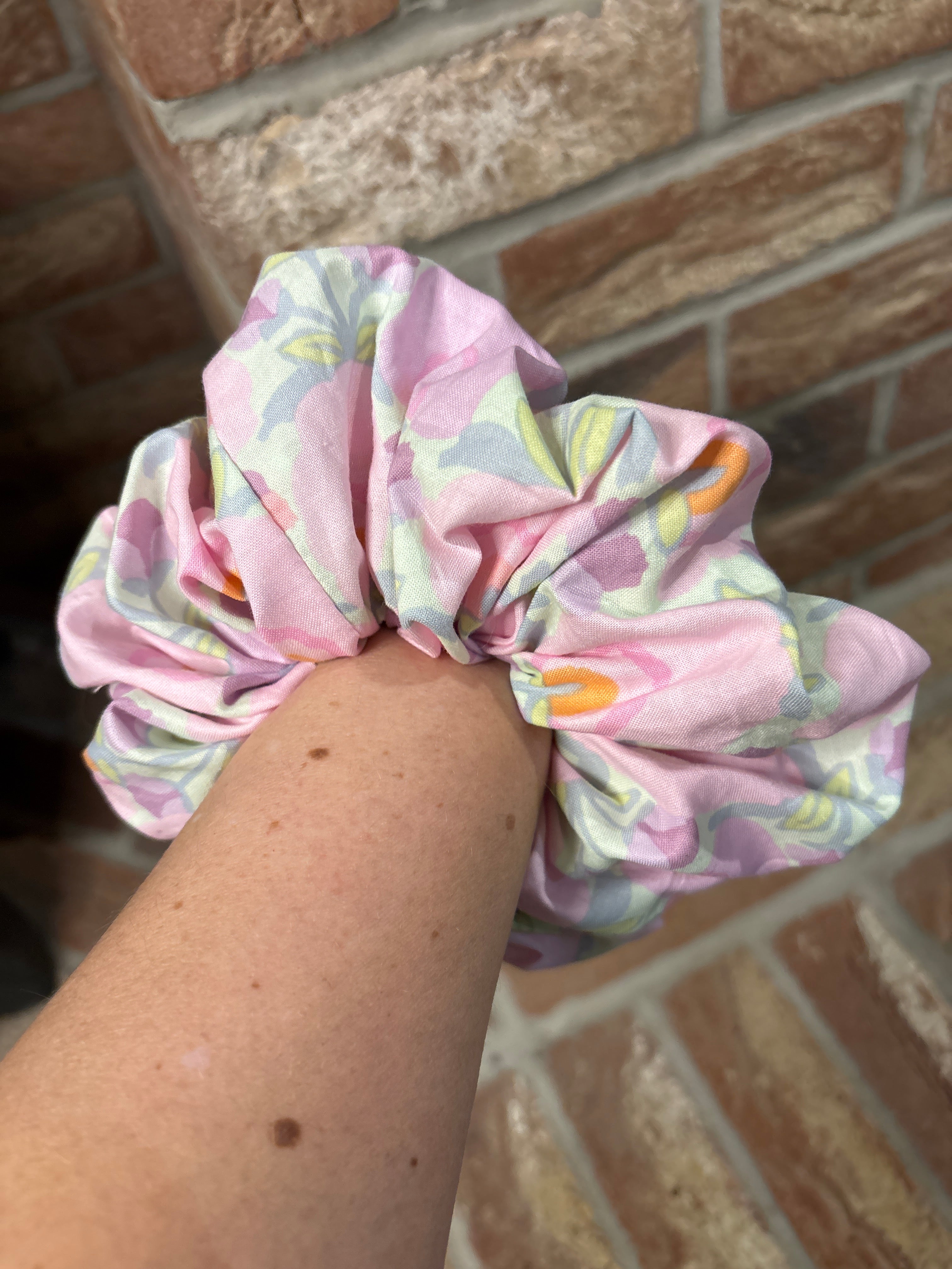 Jumbo Pastel Pink Floral Scrunchie - Statement Hair tie
