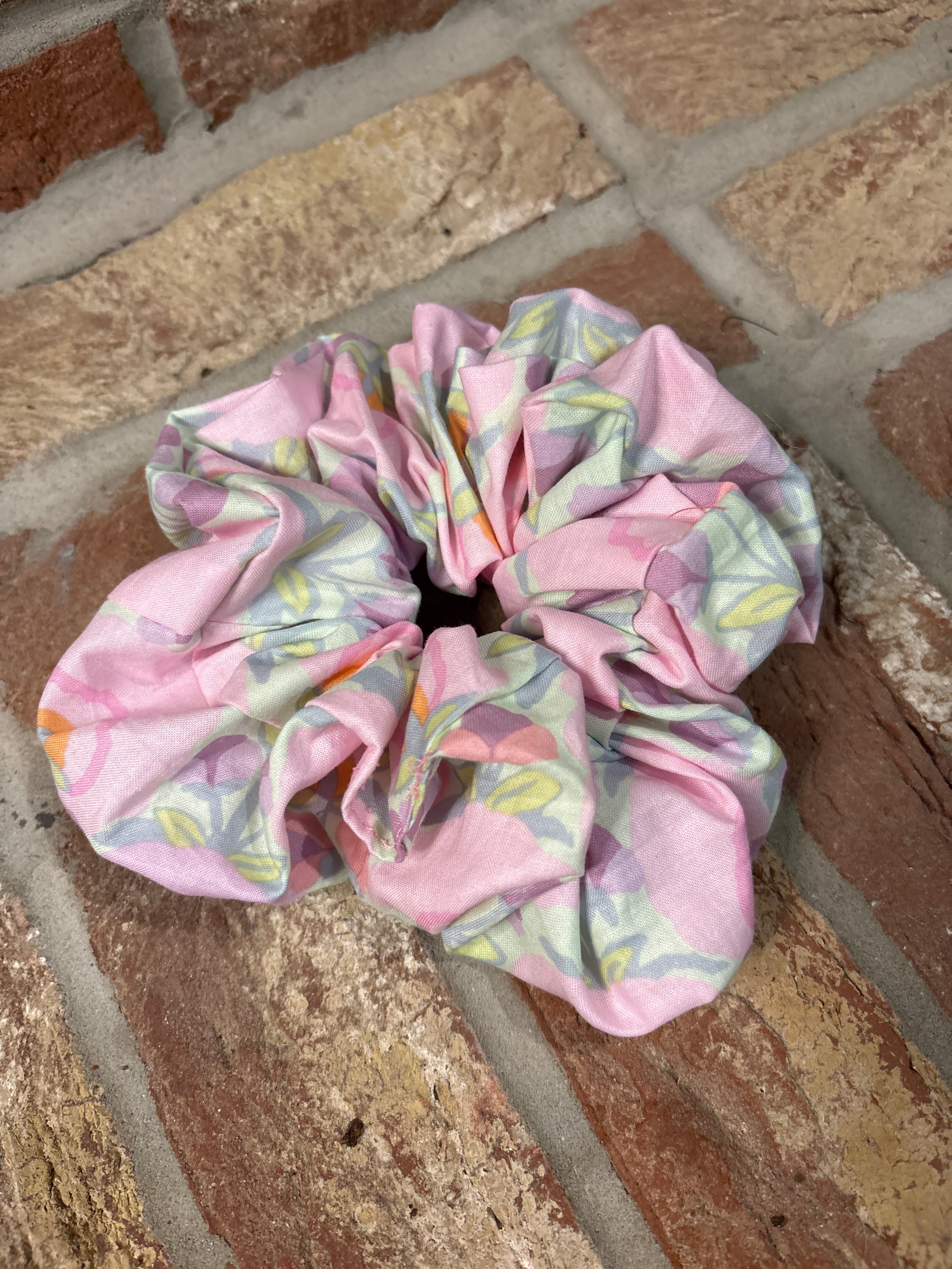 Jumbo Pastel Pink Floral Scrunchie - Statement Hair tie