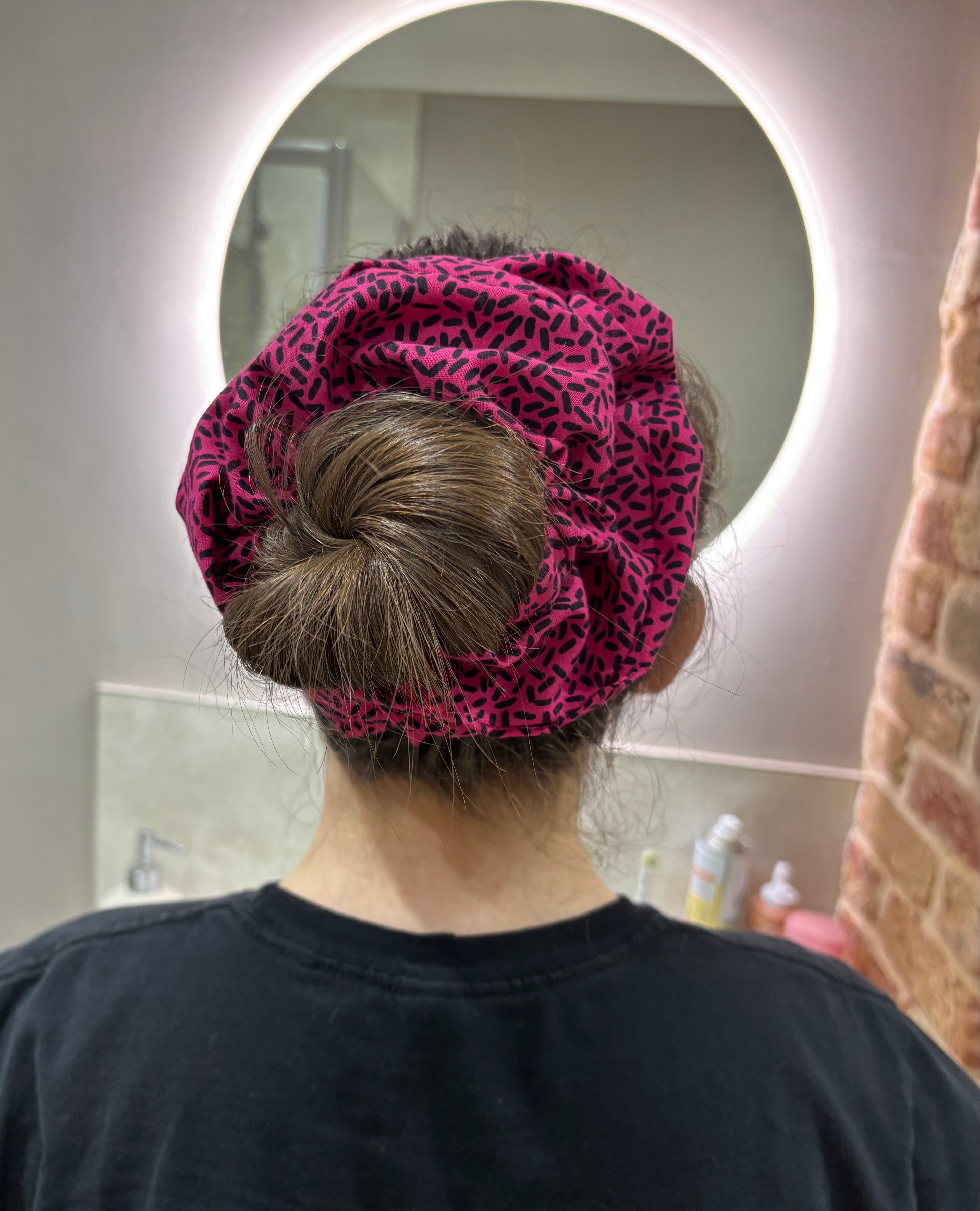 The Pink Confetti Jumbo Scrunchie: Highlights the speckled pattern.