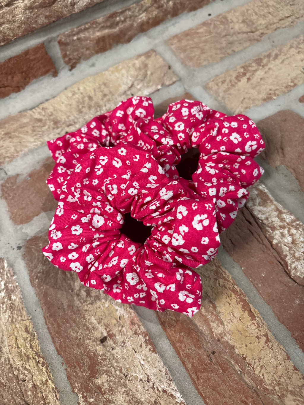 Bright Pink Floral Cotton Scrunchie - Regular Size