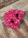 Bright Pink Floral Cotton Scrunchie - Regular Size