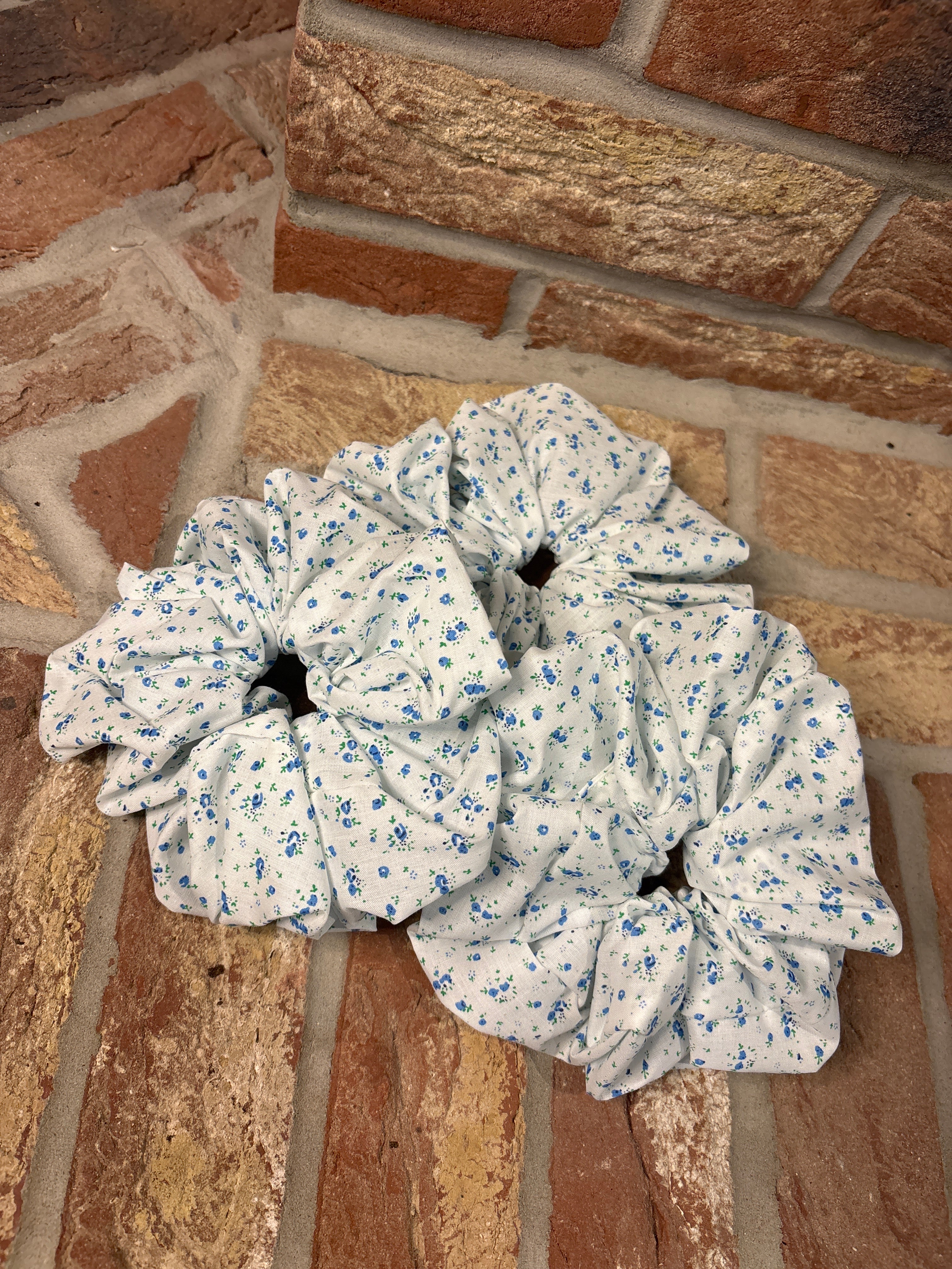 Blue and White Floral Jumbo Scrunchie | Oversized Cotton Hair Tie