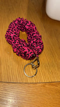 Pink Leopard Scrunchie Wristlet Keychain