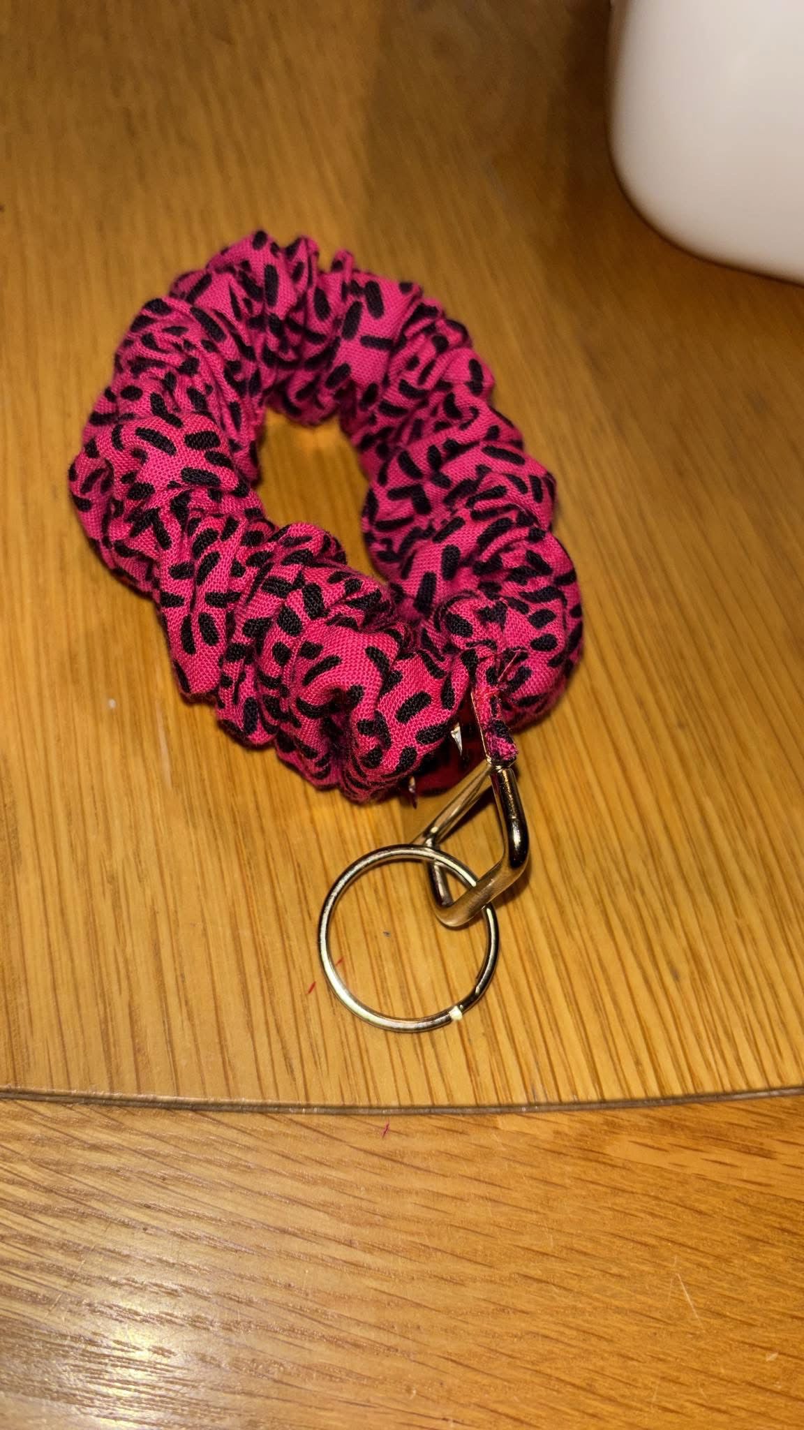 Pink Leopard Scrunchie Wristlet Keychain